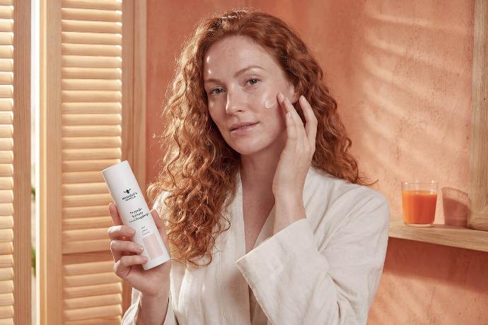 Remmele Propolis Karotin Creme wird auf das Gesicht aufgetragen