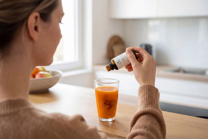 Remmele Propolis Liquid Tropfen werden eingenommen